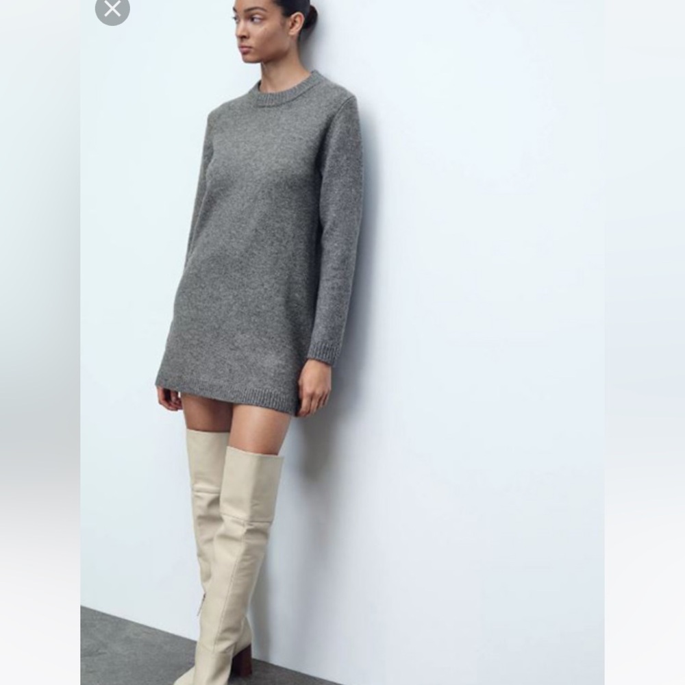 Zara NWOT gray wool blend mini sweater dress size XS
